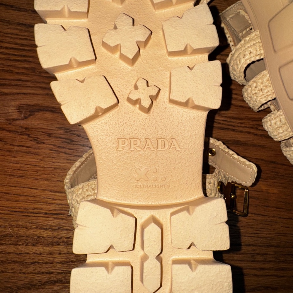 PRADA Monolith Crochet Cage Sandals Beige Khaki- 39 - Picture 10 of 14